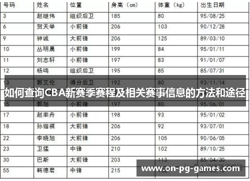 如何查询CBA新赛季赛程及相关赛事信息的方法和途径